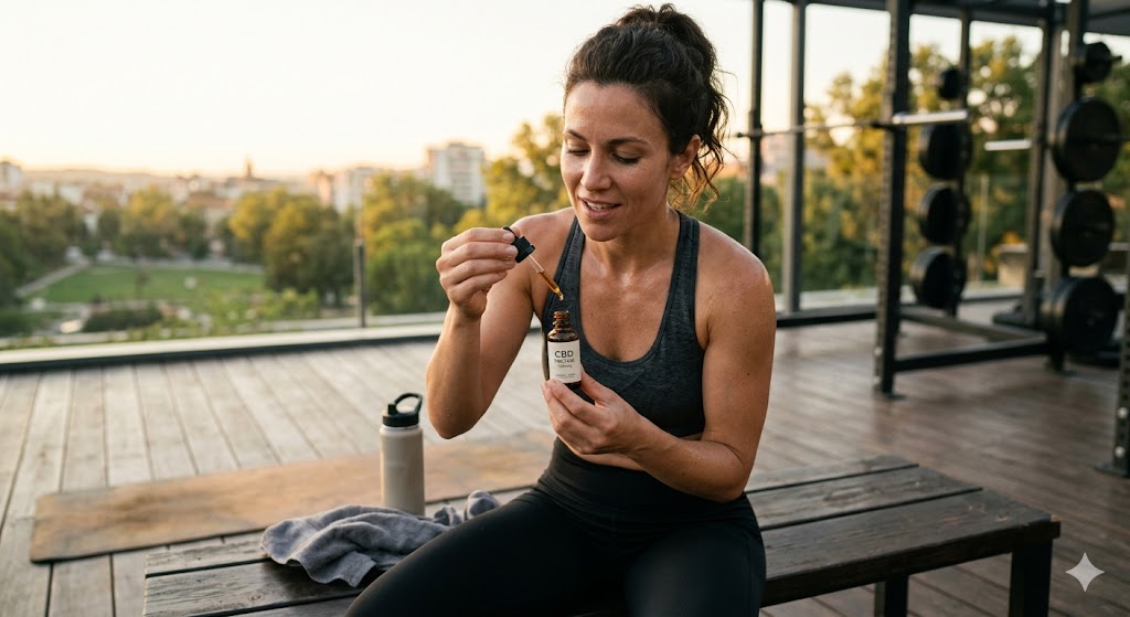 An active adult using a CBD tincture after a workout session in Parkland, Florida